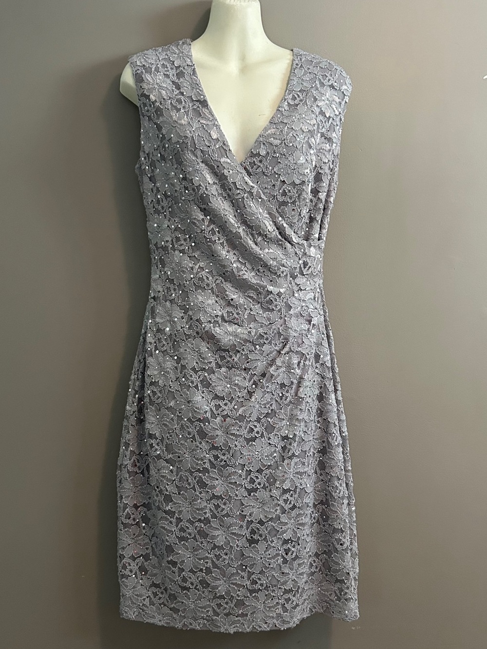 Laura ExcellentCondition Sleeveless Lace Maxi Dress in Light Gray